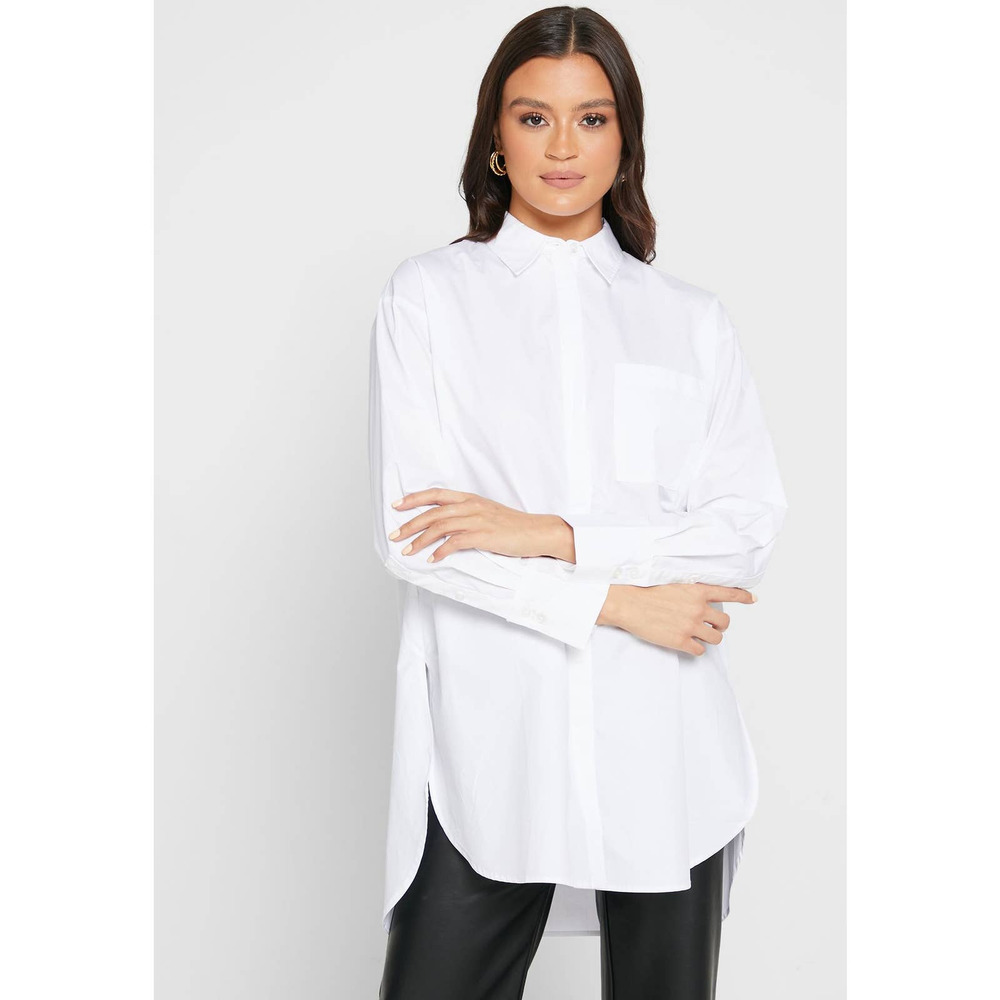 Mango White Poplin Longline Oversized Shirt New